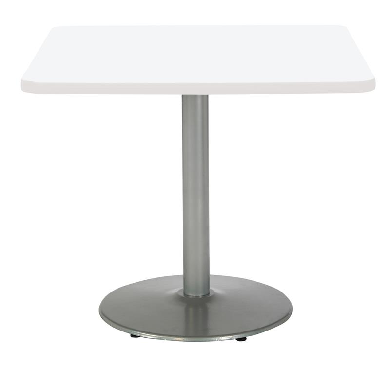 Pemberly Row Square Top Breakroom Table Round Silver Base Standard Height White