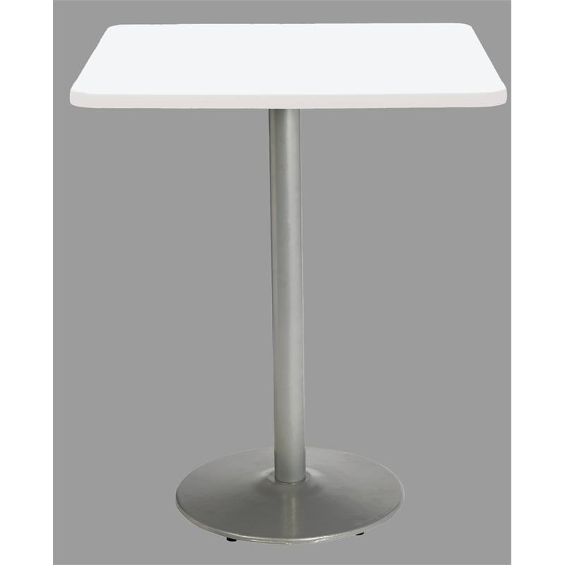 Pemberly Row Square Top Breakroom Table White Round Silver Base Bistro Height