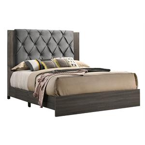Pemberly Row Full Size Panel Bed in Walnut and Tufted Headboard