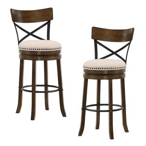 Pemberly Row Wood Swivel 29&quot Barstool in Live Edge Oak (Set of 2)