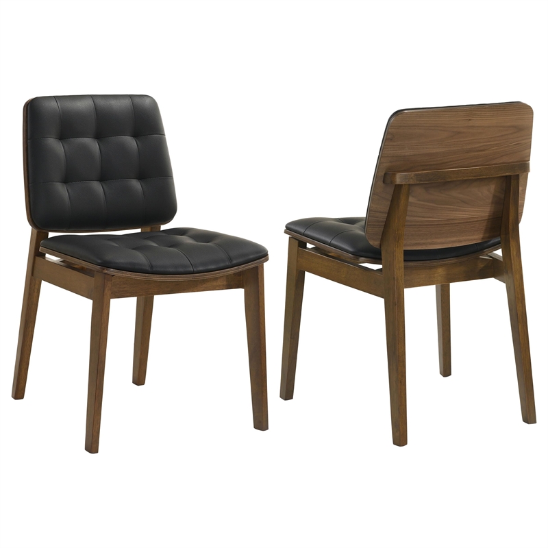 Pemberly Row Modern Tufted Faux Leather Dining Chairs in Black
