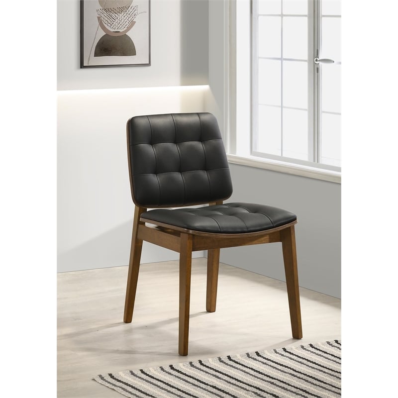 Pemberly Row Modern Tufted Faux Leather Dining Chairs in Black