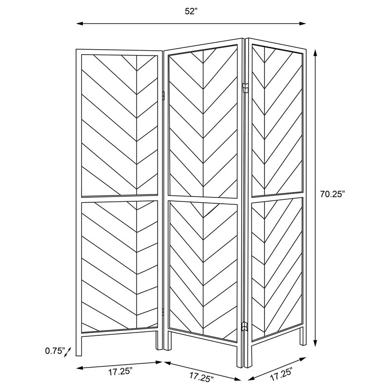 Pemberly Row Farmhouse Wood Herringbone Pattern Three Panels Screen in Tobacco