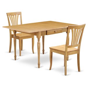 Pemberly Row 3-piece Wood Dining Set with Slat Back Chairs in Oak