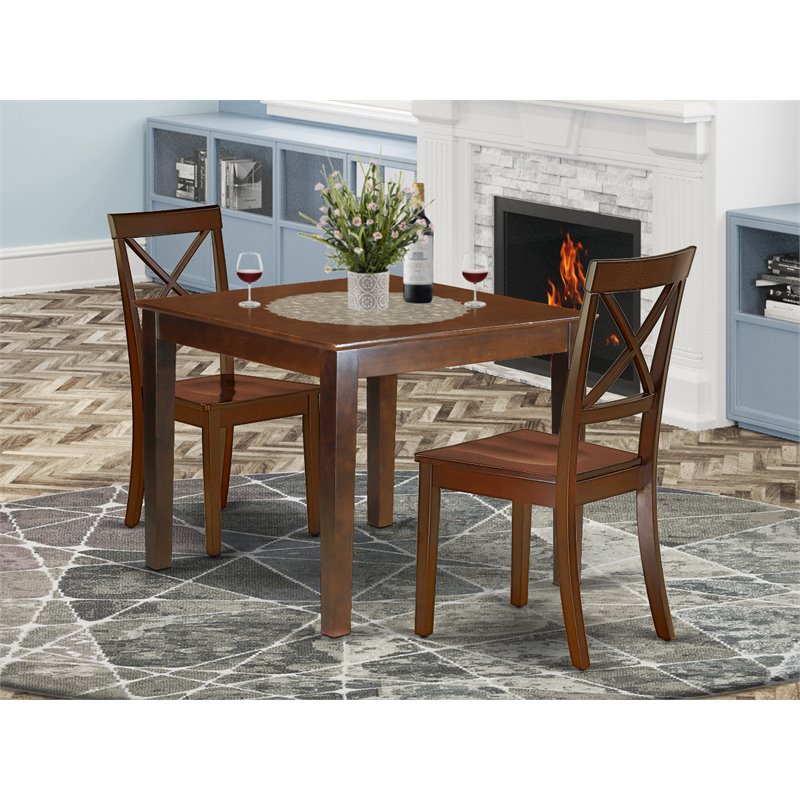 Pemberly Row 3-piece Wood Dining Set with Square Table in Mahogany