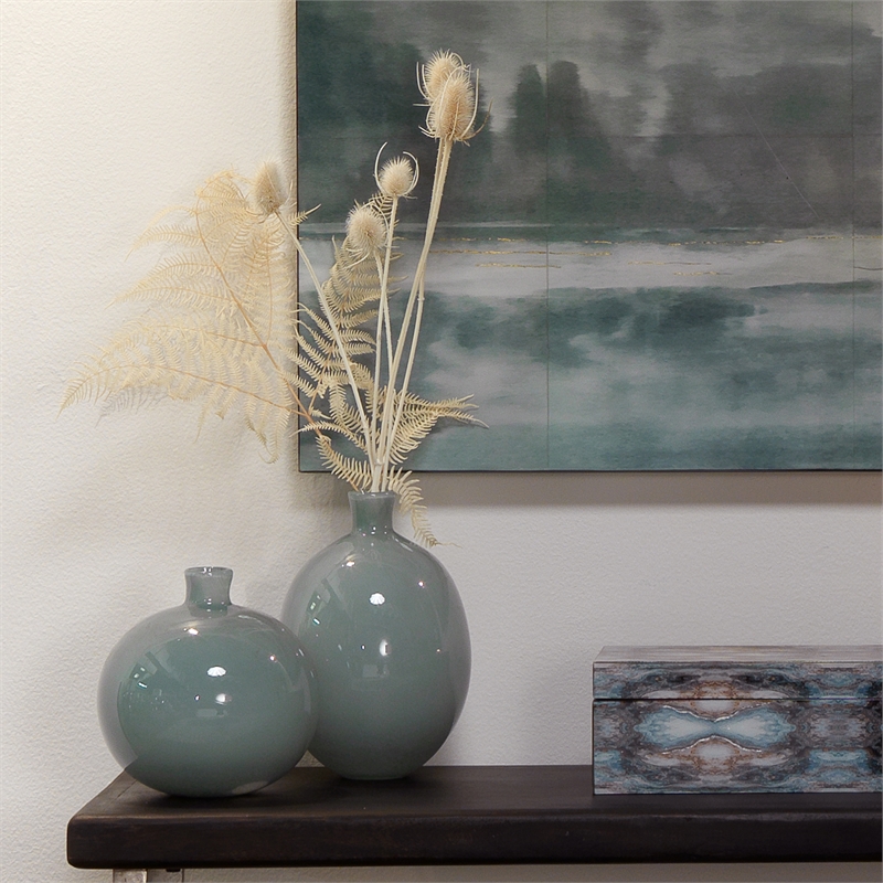 Pemberly Row Contemporary Glass Decorative Vases in Blue (Set of 2)