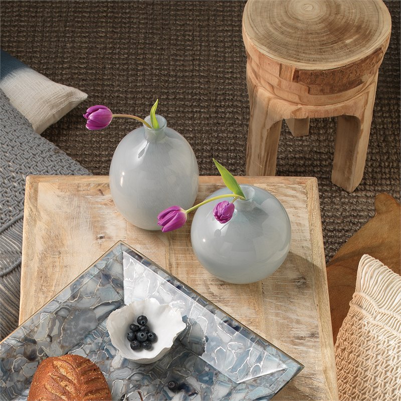 Pemberly Row Contemporary Glass Decorative Vases in Blue (Set of 2)