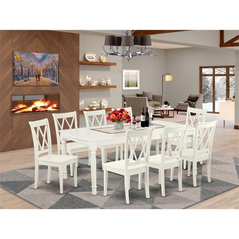 Pemberly Row 9-piece Wood Dining Set with X-Back Chairs in White