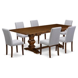 Pemberly Row Contemporary 7-piece Wood Dining Set in Walnut/Gray