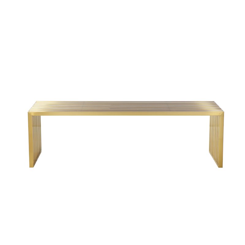 Pemberly Row Rectangular Modern Brushed Steel Metal Bench in Gold