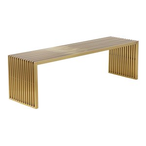 Pemberly Row Rectangular Modern Brushed Steel Metal Bench in Gold