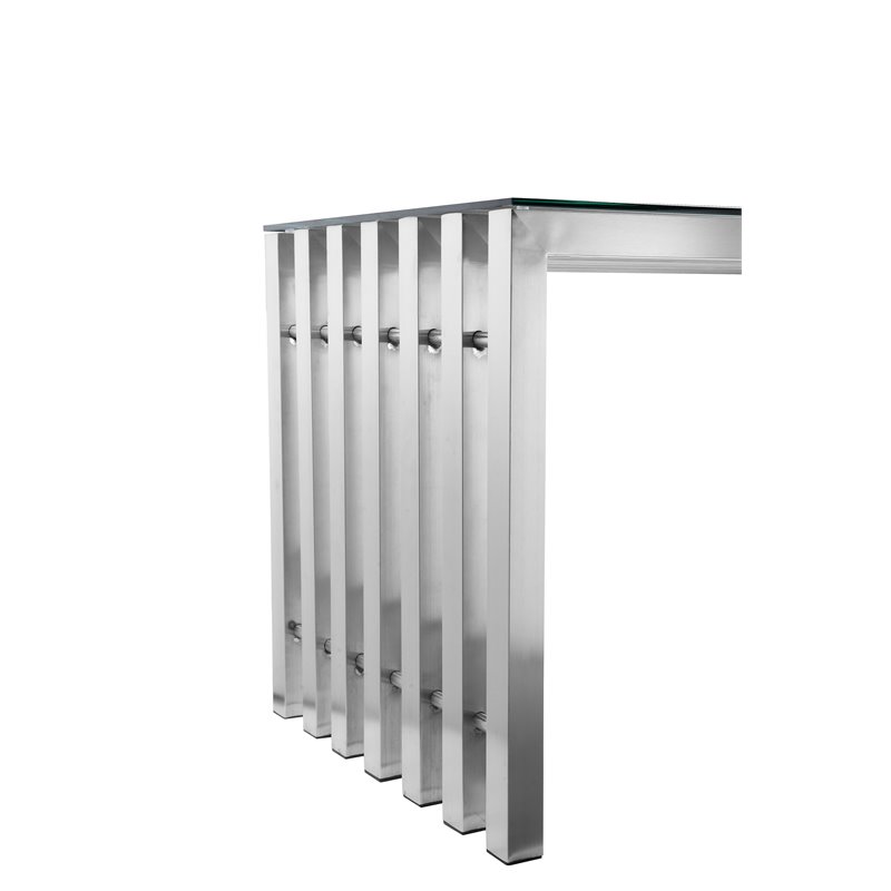 Pemberly Row Modern Brushed Steel Metal & Tempered Glass Desk in Silver