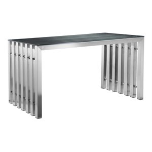 Pemberly Row Modern Brushed Steel Metal & Tempered Glass Desk in Silver