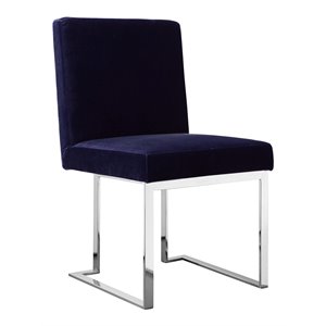 Pemberly Row 18.5&quot Velvet & Steel Metal Side Chair in Navy (Set of 2)