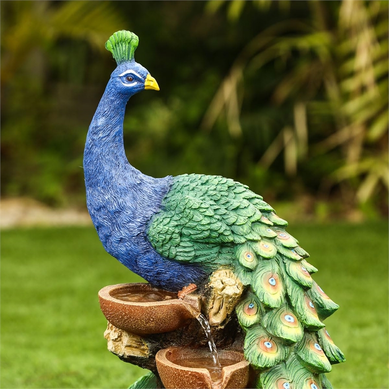 Pemberly Row Contemporary Transitional Resin Peacock Fountain