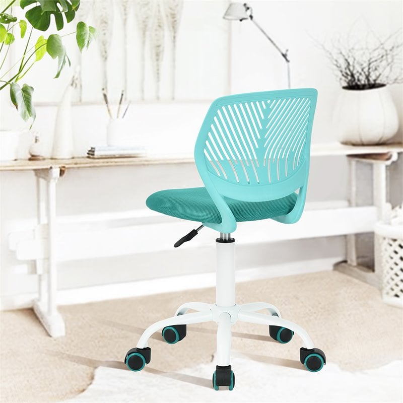Pemberly Row Swivel Teen Plastic and Mesh Task Chair in Turquoise