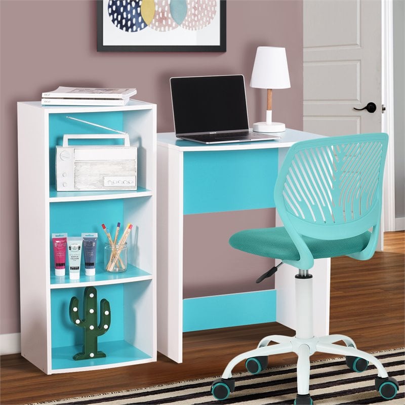 Pemberly Row Swivel Teen Plastic and Mesh Task Chair in Turquoise