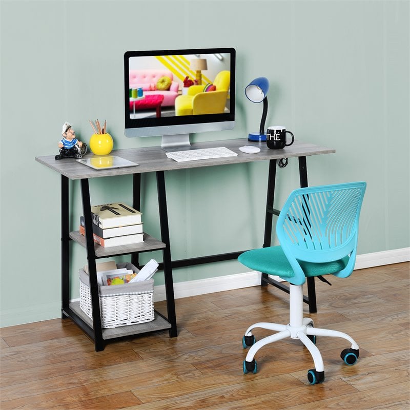 Pemberly Row Swivel Teen Plastic and Mesh Task Chair in Turquoise