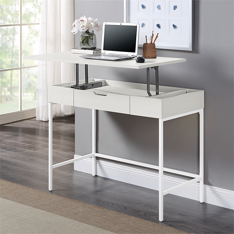 Pemberly Row Worksmart Sit-To-Stand Desk in White Oak Engineered Wood