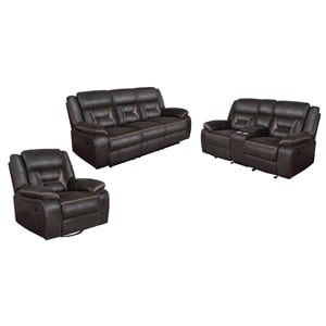 Pemberly Row 3-piece Faux Leather Upholstered Motion Living Room Set Brown