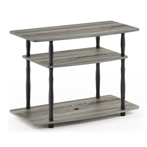 Pemberly Row No Tools Wood 3-Tier TV Stand for TV up to 32&quot - Gray/Black