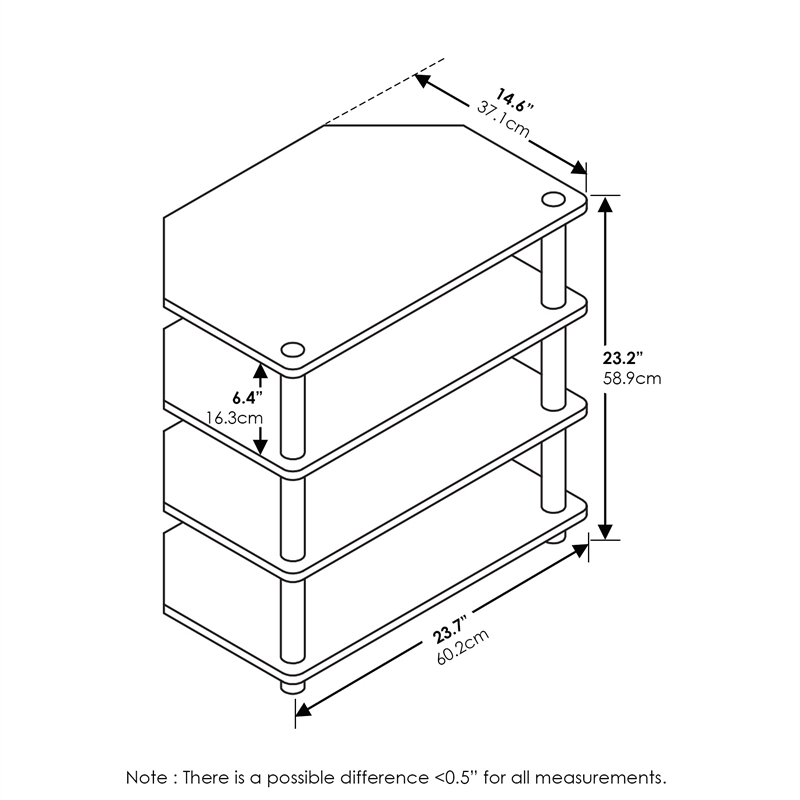 Pemberly Row Engineered Wood 4-Tier Petite TV Stand for TV up to 25