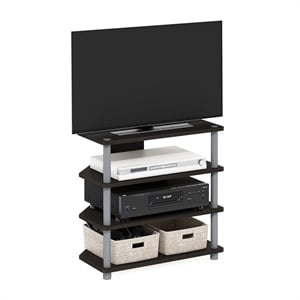 Pemberly Row Wood 4-Tier Petite TV Stand for TV up to 25&quot in Espresso/Gray