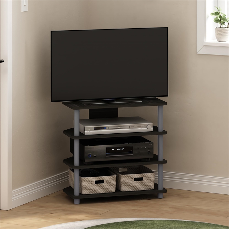Pemberly Row Wood 4-Tier Petite TV Stand for TV up to 25