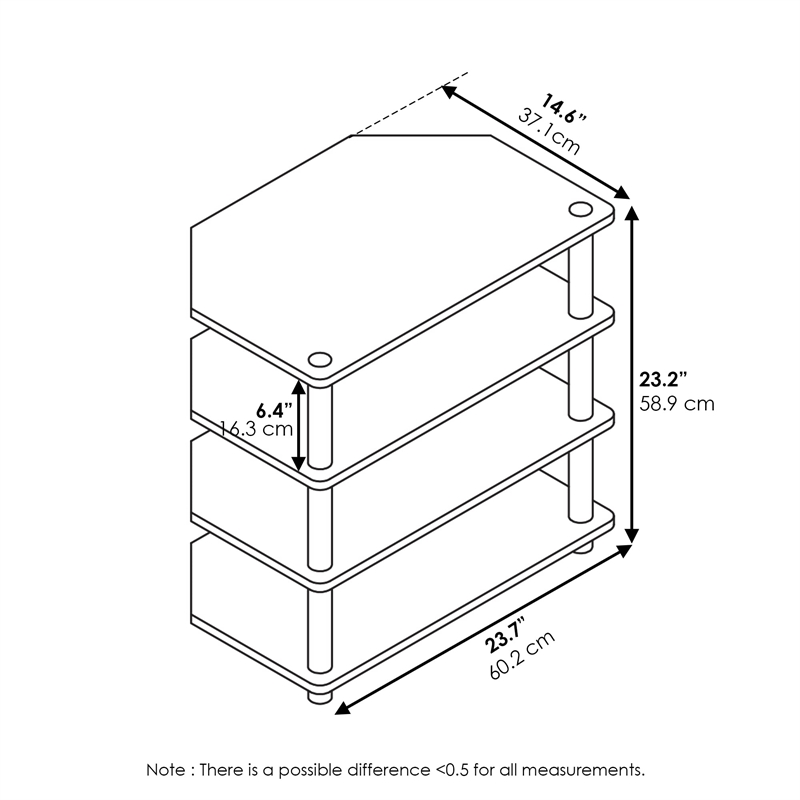 Pemberly Row Wood 4-Tier Petite TV Stand for TV up to 25