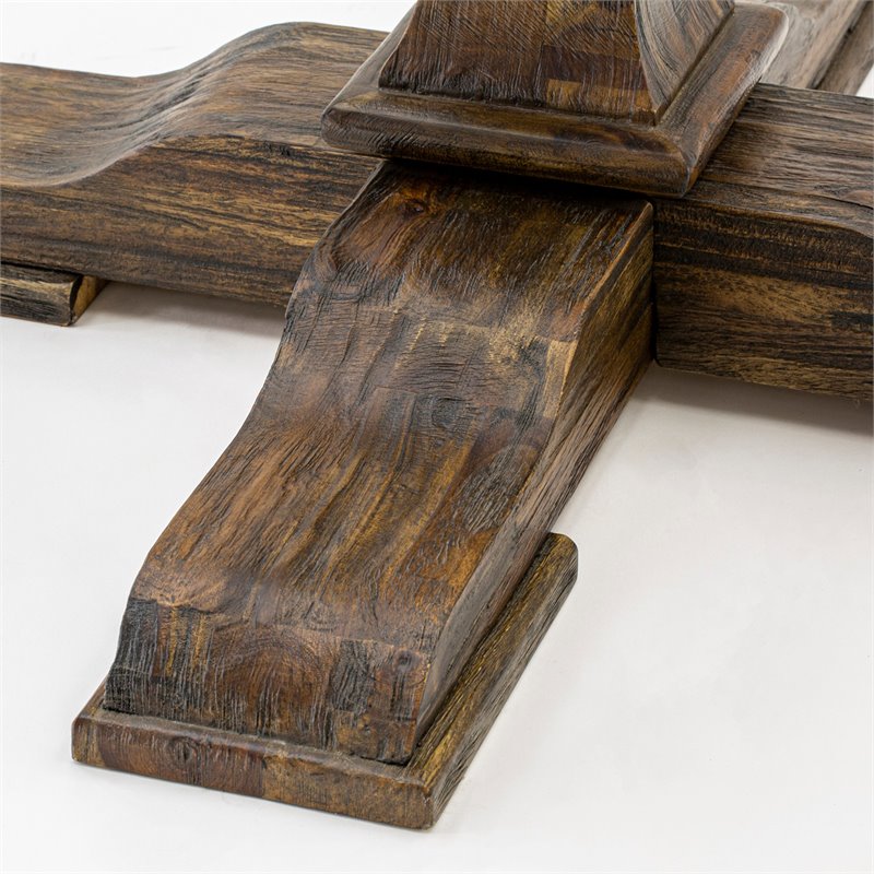 Pemberly Row Asian Wood Dining Table in Distressed Jacobean Brown