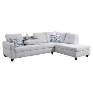 Pemberly Row Modern Linen Fabric Sectional Sofa in Gray White