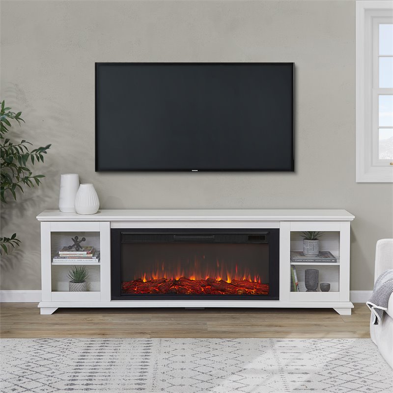 Pemberly Row Solid Wood Landscape Media Electric Fireplace in White