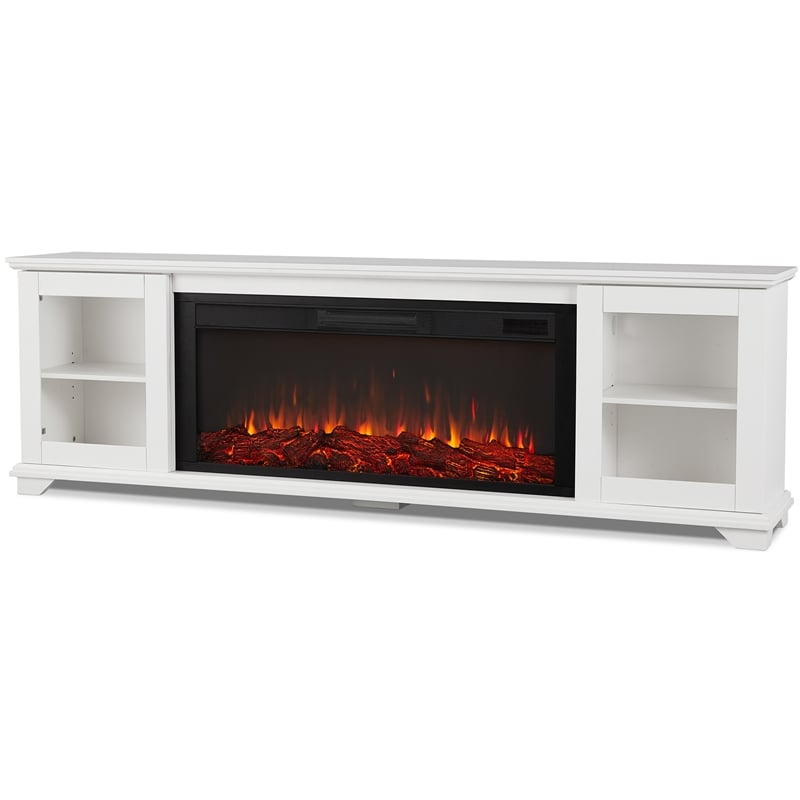 Pemberly Row Solid Wood Landscape Media Electric Fireplace in White