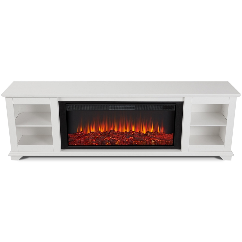 Pemberly Row Solid Wood Landscape Media Electric Fireplace in White