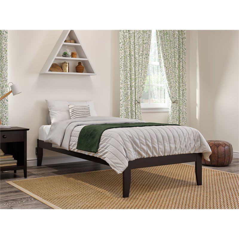 Pemberly Row Modern Solid Wood Twin XL Bed with USB Charger in Espresso