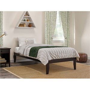 Pemberly Row Modern Solid Wood Twin XL Bed with USB Charger in Espresso