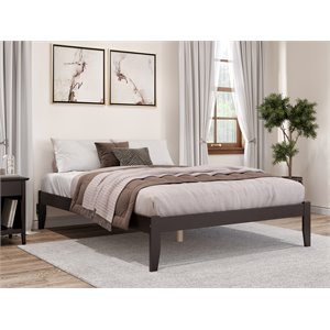 Pemberly Row Modern Solid Wood Queen Bed with USB Charging Station in Espresso