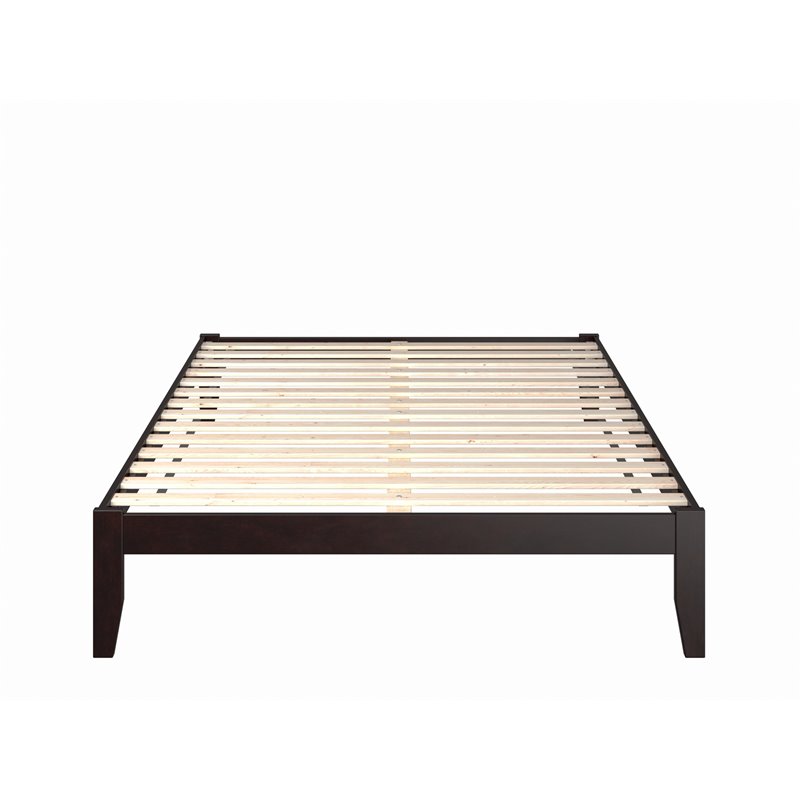 Pemberly Row Modern Solid Wood Queen Bed with USB Charging Station in Espresso