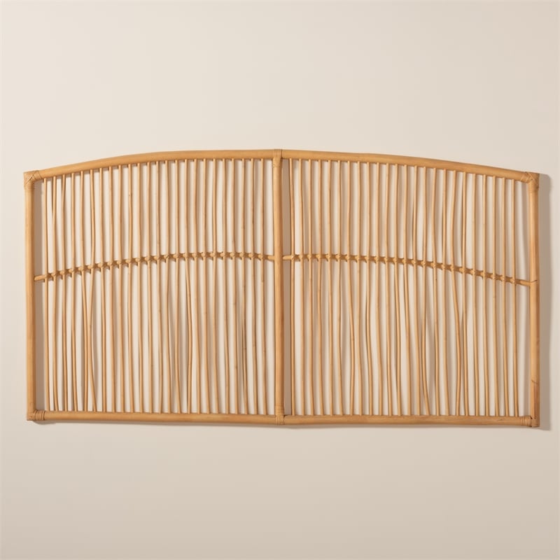 Pemberly Row Modern Brown Rattan Queen Size Wall-mount Headboard
