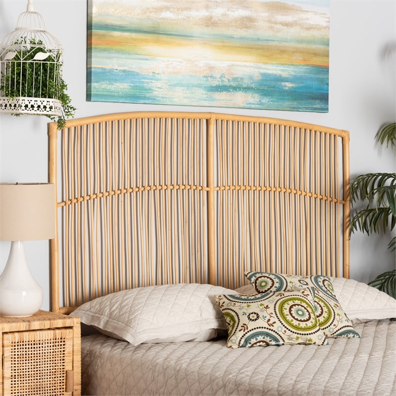 Pemberly Row Modern Brown Rattan Queen Size Wall-mount Headboard