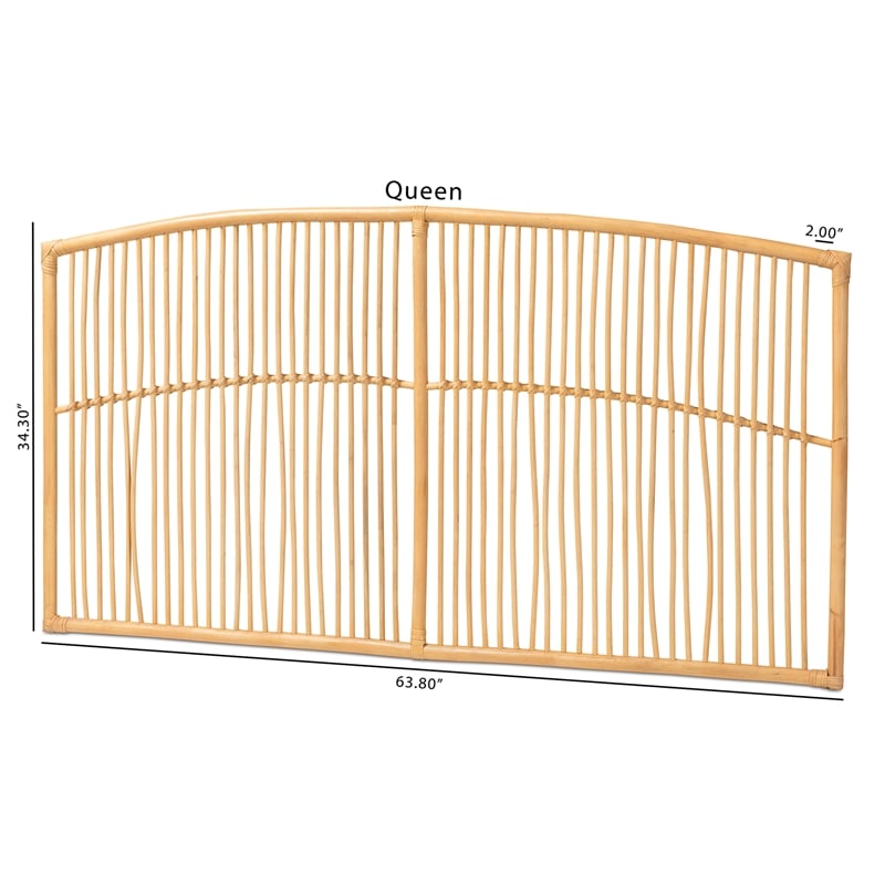 Pemberly Row Modern Brown Rattan Queen Size Wall-mount Headboard