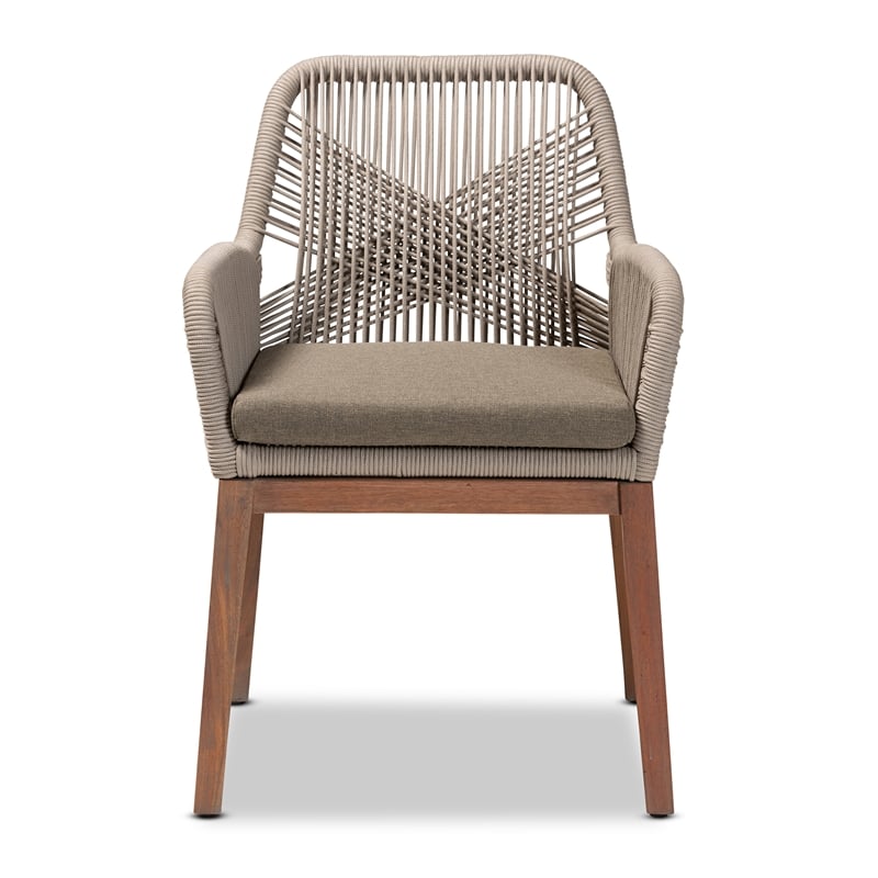 Pemberly Row Modern Gray Woven Rope Mahogany Dining Arm Chair