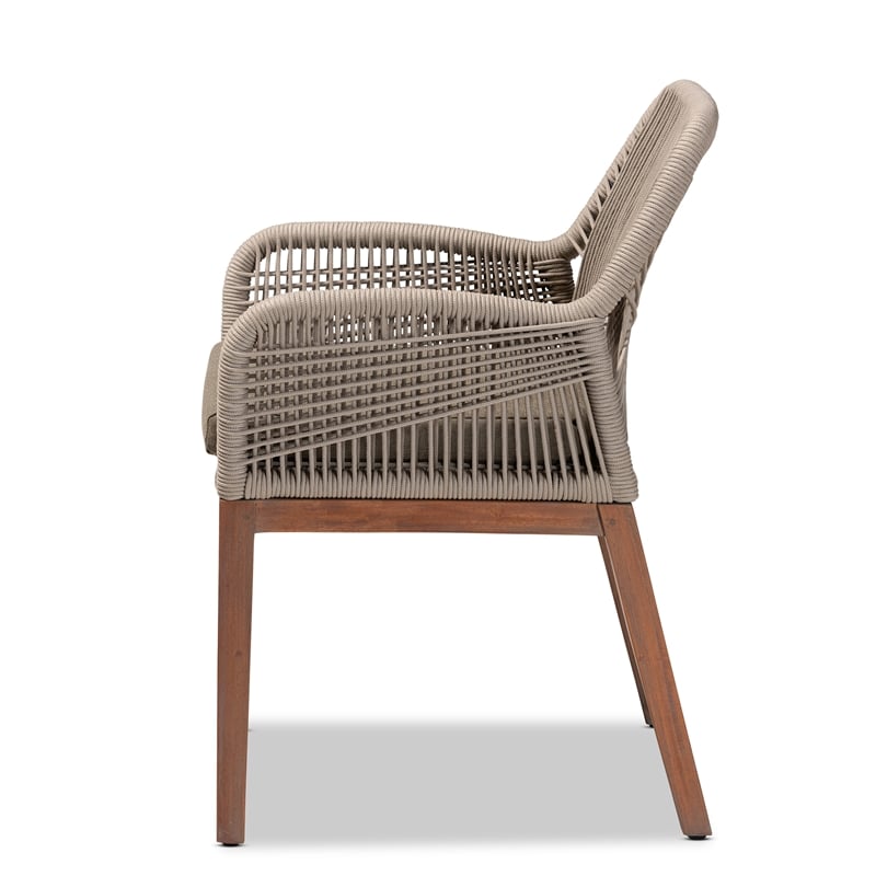 Pemberly Row Modern Gray Woven Rope Mahogany Dining Arm Chair