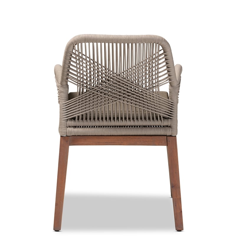 Pemberly Row Modern Gray Woven Rope Mahogany Dining Arm Chair