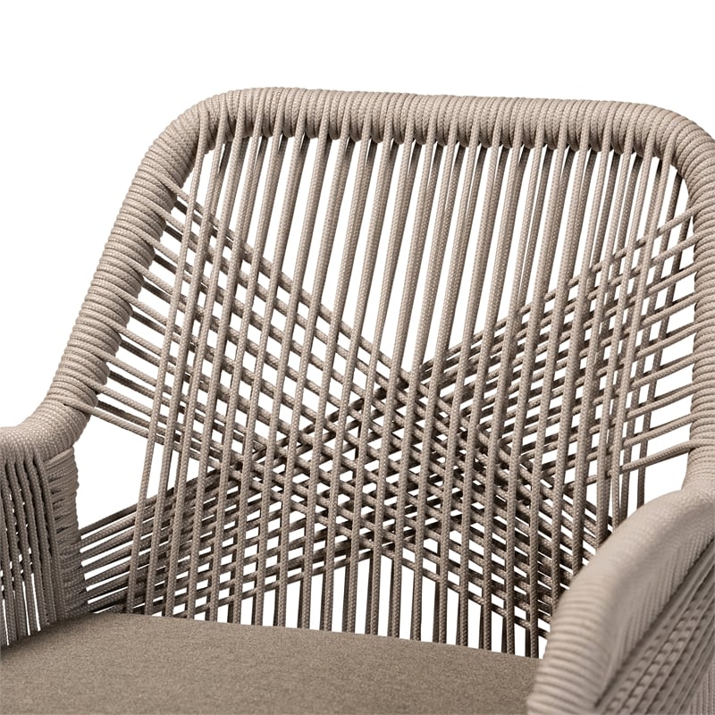Pemberly Row Modern Gray Woven Rope Mahogany Dining Arm Chair