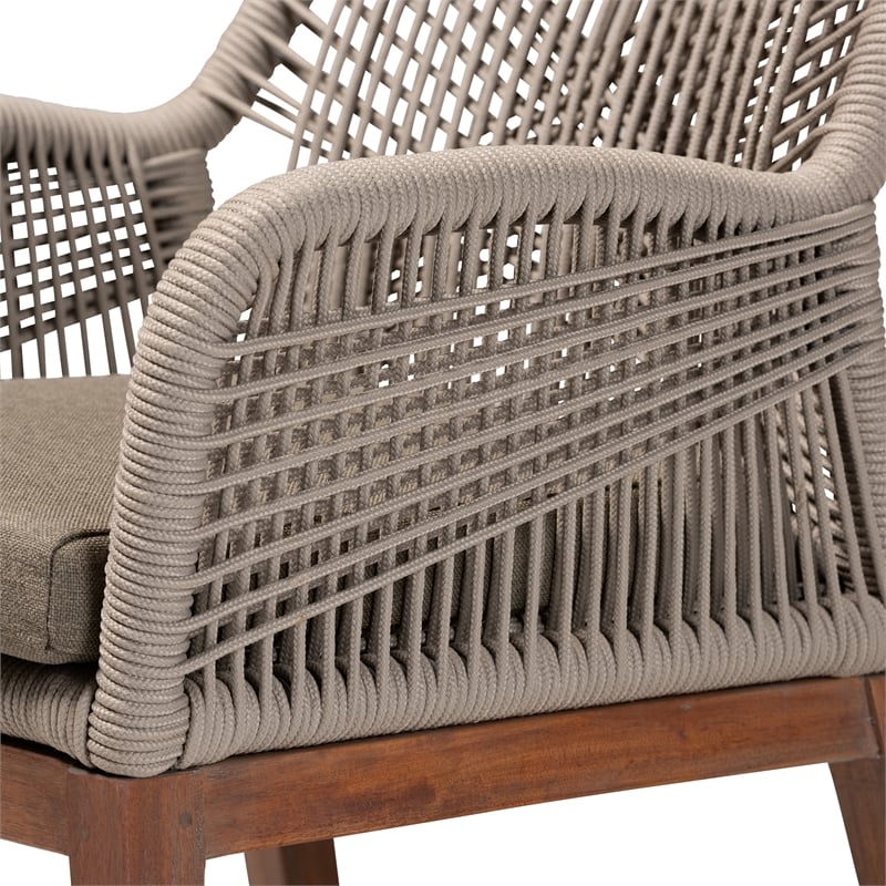 Pemberly Row Modern Gray Woven Rope Mahogany Dining Arm Chair