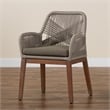 Pemberly Row Modern Gray Woven Rope Mahogany Dining Arm Chair