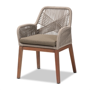 Pemberly Row Modern Gray Woven Rope Mahogany Dining Arm Chair