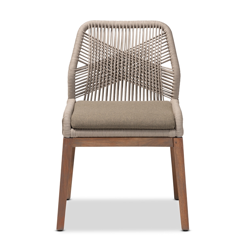 Pemberly Row Modern Gray Woven Rope Mahogany Dining Side Chair