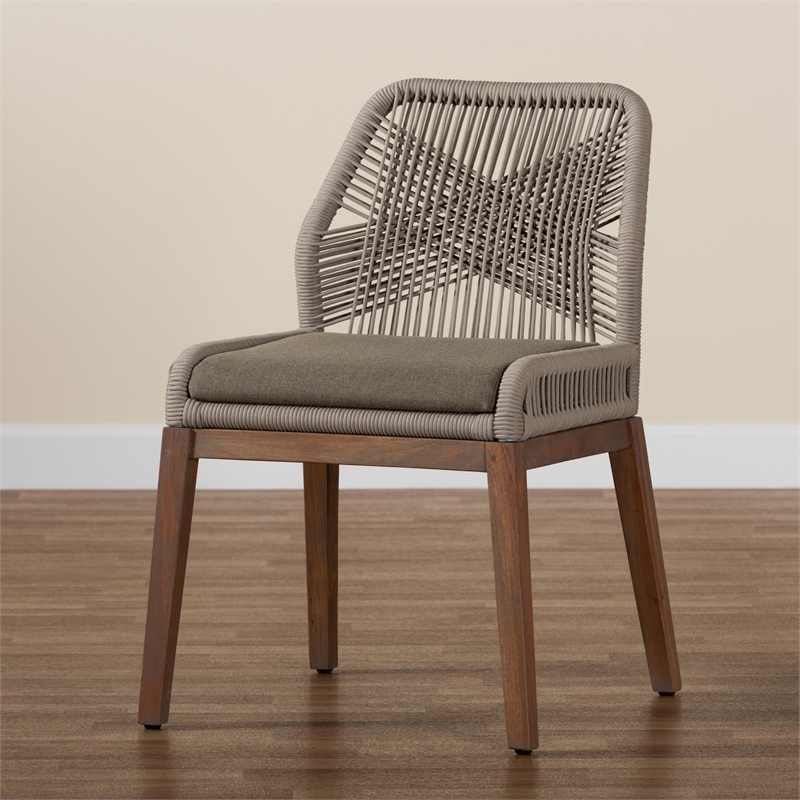 Pemberly Row Modern Gray Woven Rope Mahogany Dining Side Chair